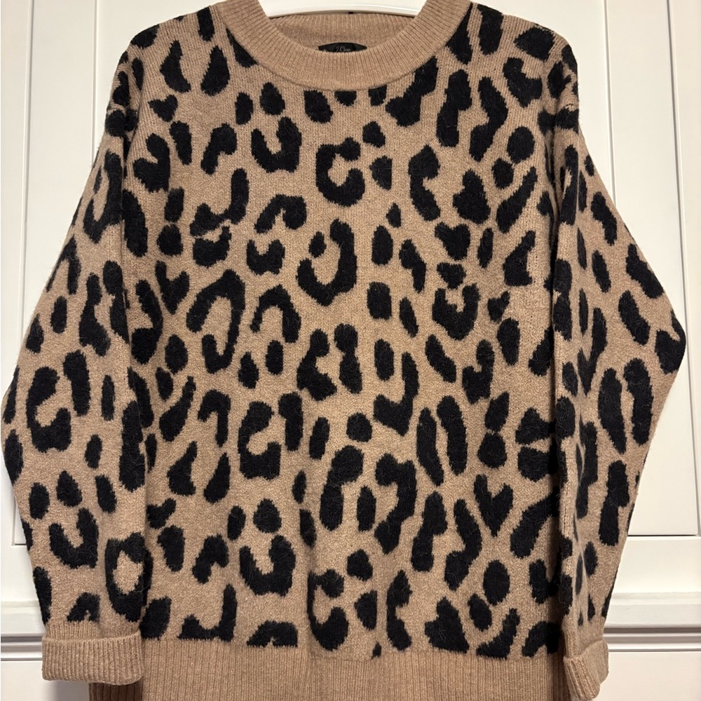 J. Crew Leopard Print Crew Neck Sweater - Tan and Black